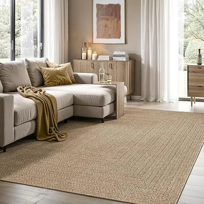 the carpet Kansas - Alfombra para Exterior e Interior con Aspecto de Yute Natural, Resistente a la Intemperie, Apta para Patio y jardín, Naturaleza, 80 x 150 cm