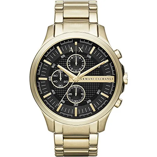 Armani Exchange Relojes de hombre, Movimiento de cuarzo cronógrafo y caja de 46 mm con correa de acero inoxidable, Tono dorado y negro