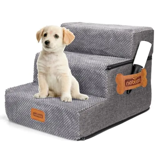 Nobleza Escalera para Perros, Rampa para Perros, Escalera para Cama de Perros Pequeños para Perros y Gatos, Escaleras para Perros Mascotas de 3 Escalones con Rodillo Quitapelusas