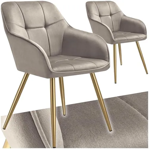 tectake® Sillas de Comedor Elegantes, Tapizado Aterciopelado, Respaldo Continuo, Sillas Comedor Modernas, Silla Dormitorio, Silla Nordica, Butacas de Salon - 2 Sillas Gris Topo