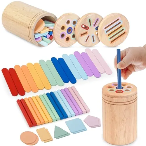 Joozmui Montessori Juguetes de Madera 1 2 3 Años, 3 en 1 Juguetes de Madera para Actividades y Desarrollo Montessori Juegos Educativos Niños 1 2 3 Años Juguetes Sensoriales 1+ Año