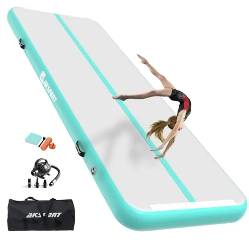 AKSPORT Esterilla hinchable de aire para tumbling, 3/4/5/6 m, esterilla de gimnasia de aire, 10/20 cm de alto, con bomba de aire para el hogar, el balanceo, el gimnasio, la formación, las animadoras