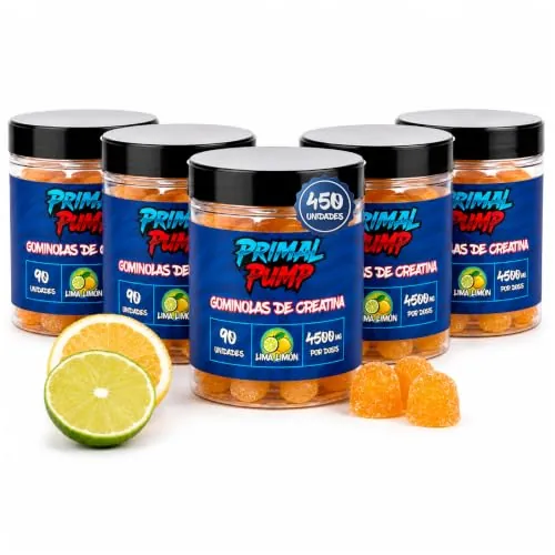 Primal Pump Gominolas de Creatina Monohidratada 4.5g - Creatina en Gominolas para Rendimiento y Potencia - Sin Azúcar, Vegano y Sin Gluten - Sabor Lima Limón (5 Und)