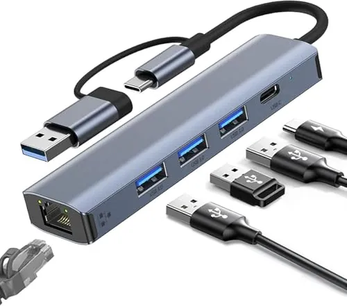 Oliveria Adaptador USB Type-C a Ethernet, adaptador de red Gigabit RJ45 LAN 1000 Mbps con 3 puertos U-SB 3.0 y USB Type-C, adaptador USB-C a Ethernet para Windows XP/MAC/Linux/Chromebook