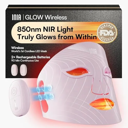 INIA Glow Máscara LED Facial Inalámbrica, Luz Roja, 4 Modos de Luz