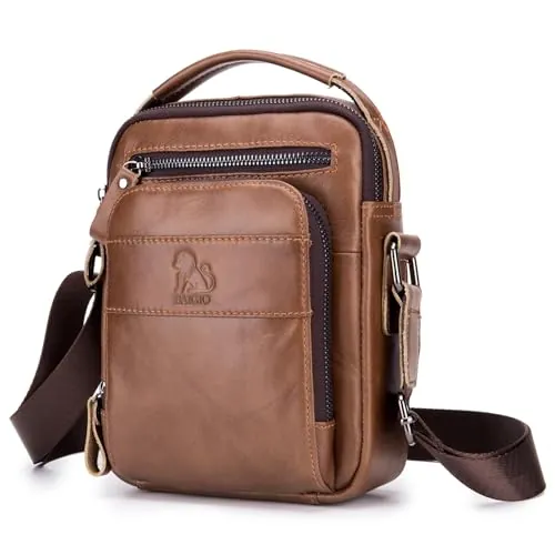 BAIGIO Bolso Hombre Bandolera Cuero Vintage Bolso Mano Hombres Bolsos Hombre Pequeño con 5 Ranuras para Tarjetas Bolsa de Hombro para Negocios, Trabajo, Viaje, Vida Cotidiana