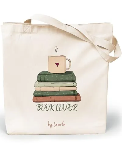 Loxato Bolsa Tela Tote Bag - Bolsos Bandolera Mujer - Bolsas de Algodón Natural 100% Reutilizables - Extra Ancho 8cm Asas Largas 70cm 220 gr/m2 - Bolsas de Tela Bonitas