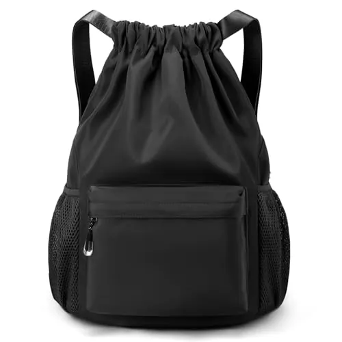 YEAMLTE Mochila Deportiva, 1 Mochila Cuerdas Impermeable, Negro, L, Unisex, Viaje, Ocio, 20L, Ligero, Impermeable