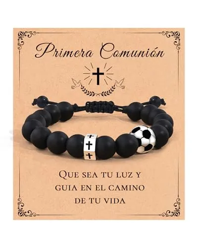 VU100 Regalos Comunion Niño, Regalos Primera Comunion Niño Recordatorios Comunion Originales Pulsera Comunion Niños Hombre Pulsera Cruz Fútbol Ajustable