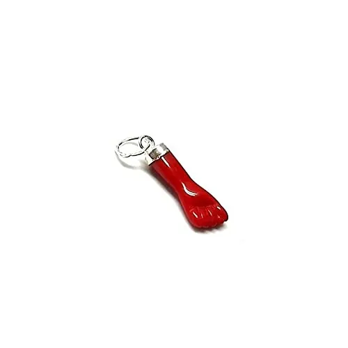 Minoplata Colgante Amuleto Higa Puño Cerrado Rojo Sintético, Plata de Ley 925, 15mm, Protector Contra Mal de Ojo