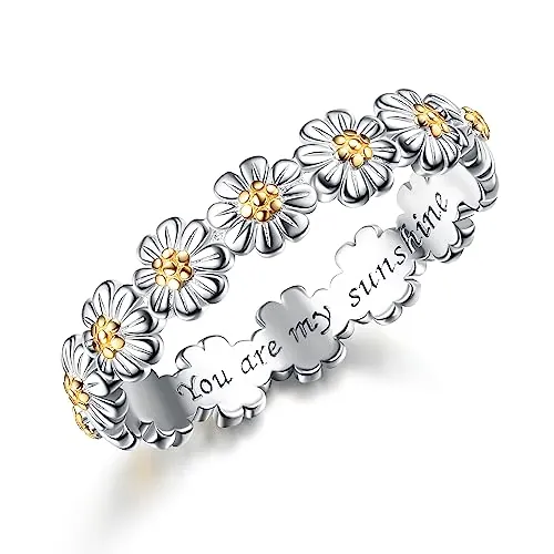 Adramata Anillo Mujer Plata de Ley 925 Margarita de Plata Eres mi Sol Flor Anillos para Dedo Pulgar Llamativos Minimalista