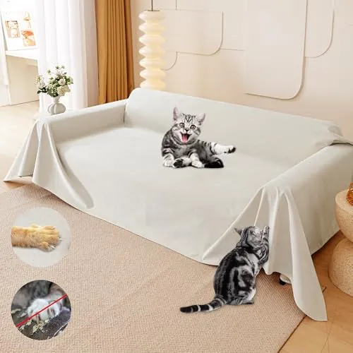 Loiion Fundas de Sofá Anti Gatos, Protector de Sofá para Gatos, Cubierta Impermeable Sillón, Tapiz Canapé 3 Plazas, Forro Sillón anti Felinos y Perros Mascotas, Funda Protectora Canapé Beige 340x180cm