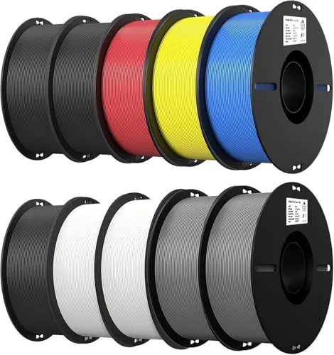 Creality Filamento PLA 1.75mm, Filamento para Impresora 3D Precisión Dimensional +/- 0.02mm, Carrete Filamento 3D, para Mayoría Impresoras 3D,10KG,3 negro,2 blanco,2 gris,rojo,amarillo,azul