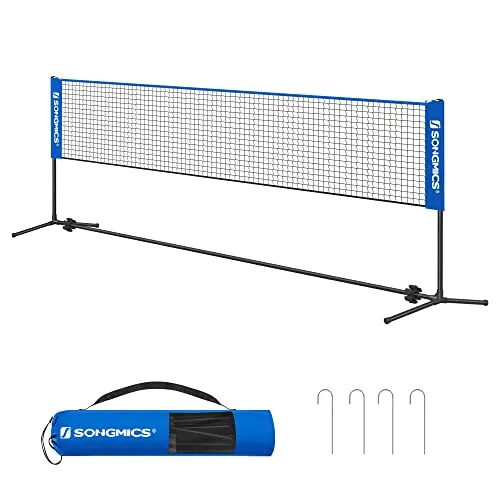 SONGMICS Red de Bádminton de 5 m, Red de Voleibol con Postes Ajustables en Altura, Red Portátil para Tenis Juvenil, Voleibol de Playa, para Jardín, Parque al Aire Libre, Azul SYQ500V2