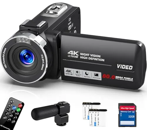 Delmodes Cámara de vídeo 4K 18X zoom digital YouTube Camera con tarjeta SD de 32 GB
