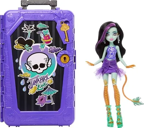 Monster High Skulltimate Secrets Jinafire Long Muñeca | Destino: Gore-geous Oasis set de muñeca Dragón con maleta y más de 19 sorpresas como ropa, JDR52
