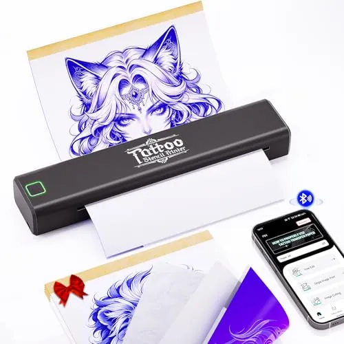 vretti Termocopiadora Tattoo Bluetooth, Impresora Termica Tatuajes | Máquina Stencil con 5 Hojas Hojas Papel de Transferencia, Compatible con Android & iOS