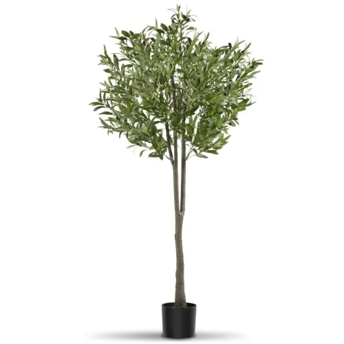 tectake® Olivo Artificial Grande con Tronco de Árbol, Hojas y Olivas Realistas, Planta Artificial Grande para Decoracion Salon, Plantas Artificiales Grandes, Plantas Decorativas - 150 cm de Alto