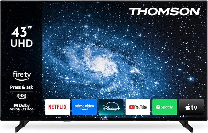 THOMSON TV 43 Pulgadas (108 cm) 4K UHD Smart Fire TV, Control por Voz Alexa, Triple Sintonizador (DVB-T/T2/C/S/S2), Dolby Vision, Dolby Atmos, HDR10, HDMI 2.1, WiFi, Bluetooth, 43UF4S35