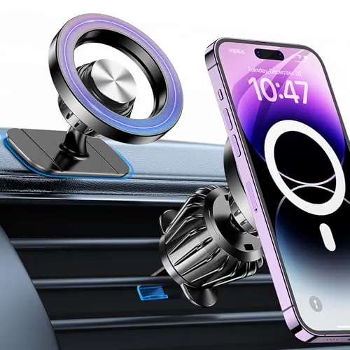 Coolpow Soporte Movil Coche Magsafe [Super imanes] Soporte Magnetico Movil Coche,Suporte Telemovel Carro [360° Rotación] Soporte movil Auto Iman Accesorios Coche Interior para iPhone 17 16/Salpicadero