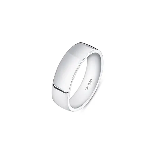 Amberta Alianza Plata de Ley 925 para Hombre | Anillo de Boda Chapado en Oro Ancho 5 6 8 mm: Anillo Plata Hombre 6 mm - Talla 29