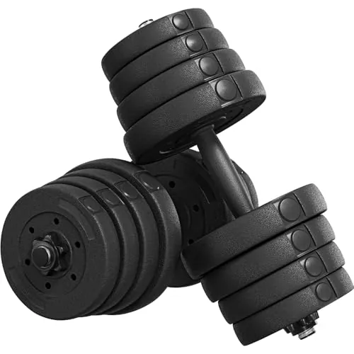 Yaheetech Mancuernas Ajustables 2x15 kg Pesos Fitness Entrenamiento con Barras de Acero y Discos Juego de Pesas Musculacion con Cerraduras de Estrella