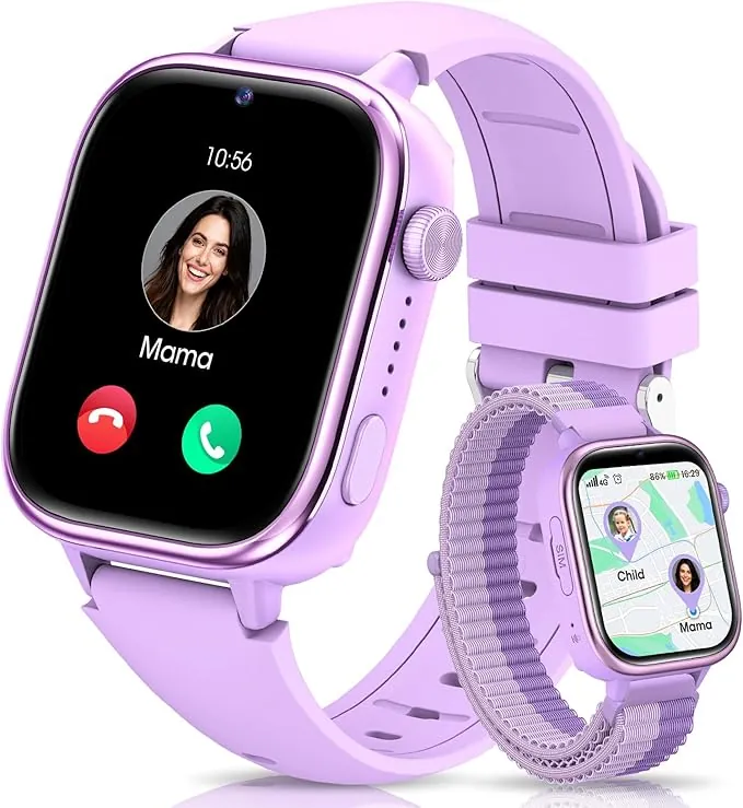 SWGOTA 4G Reloj Inteligente Niña, Smartwatch Niños con GPS y Teléfono/Videollamadas/Chat de Voz/Función SOS/Modo Escuela/IP68 Cámara Despertador Podómetro Monitor de Sueño, Regalo Niñas/Niños, Púrpura