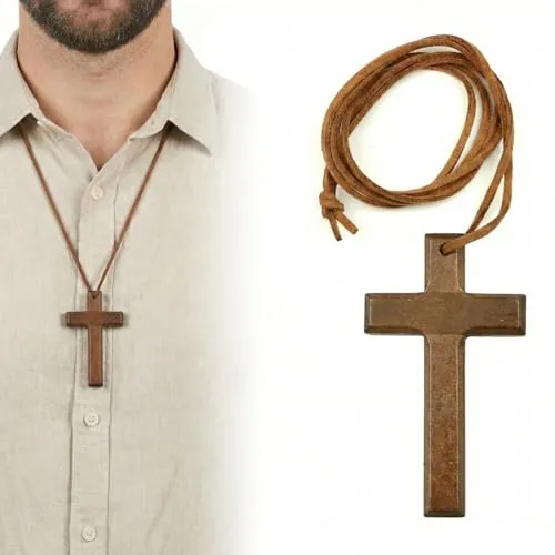 Collar cruz madera ajustable 70cm nogal regalo para familia, colgante cruz, colgante cruz hombre, colgantes cruz