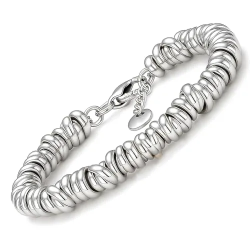 SAGA GIOIELLI - Pulsera Mujer en Acero Inoxidable Entrelazado, Regalos Originales para Mujer, Niña, Chica, Madre, Amiga, Brazalete Ajustable De 17,5 a 20,5 cm