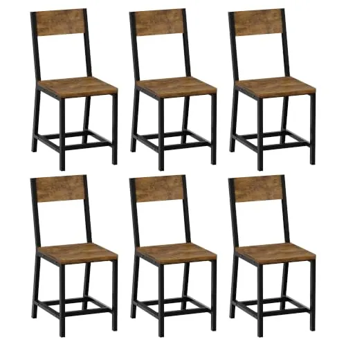 YOUDENOVA Sillas de Comedor Juego de 6, Estructura de Metal Resistente, Sillas de Cocina con Respaldo, para Comedor, Cocina y Salón, hasta 150 kg, Marrón Vintage