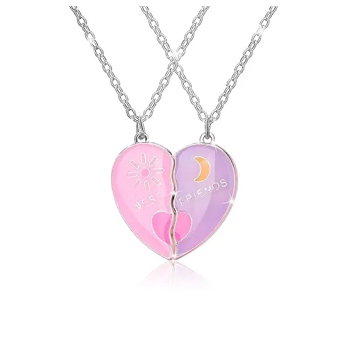 Pwsap Collares de la Amistad para 2 Niñas, BFF Collares Magnéticos con Colgante de Sol y la Luna, Best Friends Collares, San Valentín Joyería de Amistad para Mujeres Niñas Madres Amigos Hermanas