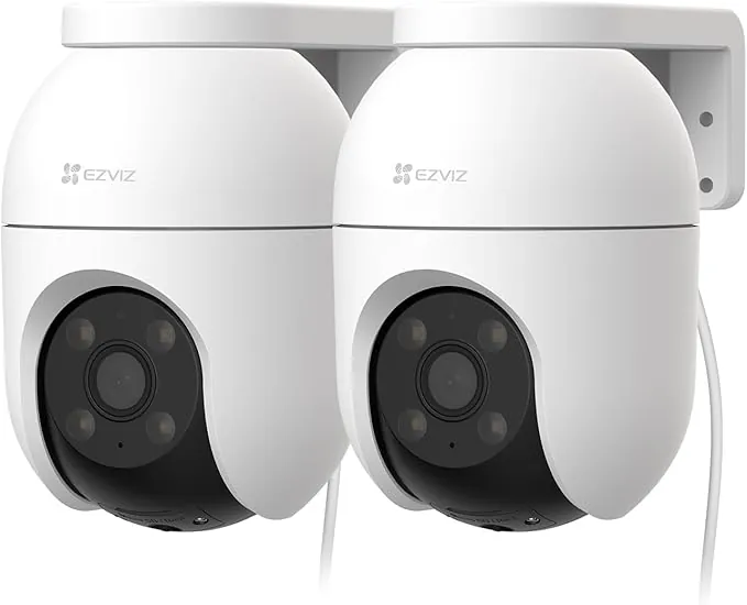 EZVIZ 2PCS Cámara Vigilancia WiFi Exterior 360°,1080P Cámara IP de Seguridad,Visión Nocturna en Color,IA Detección de Personas,Seguimiento Automático,Audio Bidireccional,Sirena, Alexa/Google,C8c 2MP