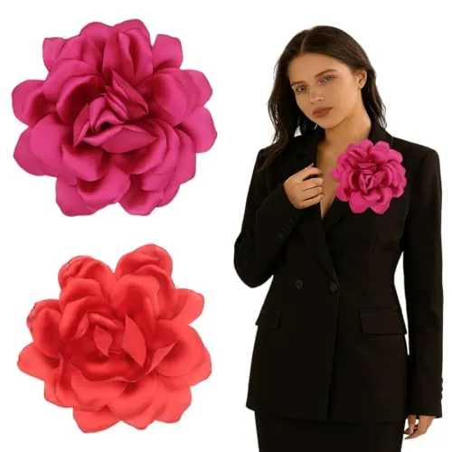 LAKPYN 2 piezas de broches de flor, broches grandes de muselina, pasadores para el pelo, clásicos, elegantes, hechos a mano, aptos para bodas, fiestas y baile