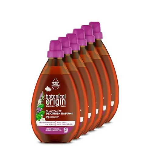 Botanical Origins Suavizante para Ropa Ecológico Apto para Pieles Sensibles, Fragancia Jazmín Fresco y Lavanda Silvestre 6x900ml - 270 lavados