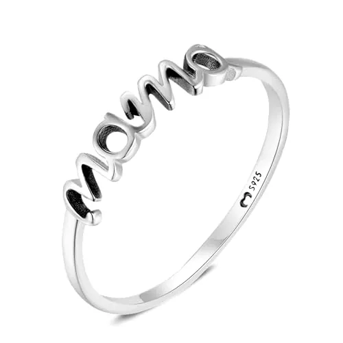 Anillo de Plata de Ley con la Palabra "mama" , Diseño Original y muy Especial. Anillo Plata Mujer con Acabado Plateado o Dorado. Joyería mujer ideal para parejas, regalo para madres (Baño en plata, 6)