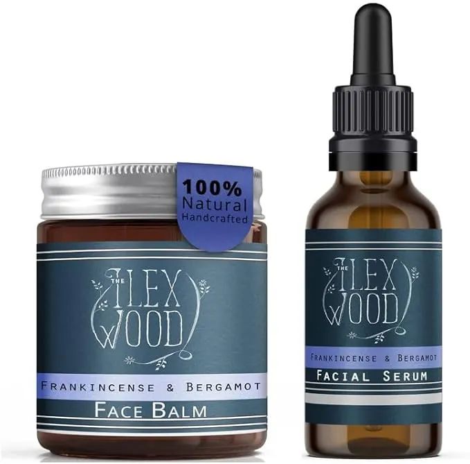 Set de regalo de incienso y bergamota: crema y suero facial. Hecho a mano y orgánico. 100% natural, vegano, antienvejecimiento, sin crueldad animal, sin aceite de palma y sin plástico.