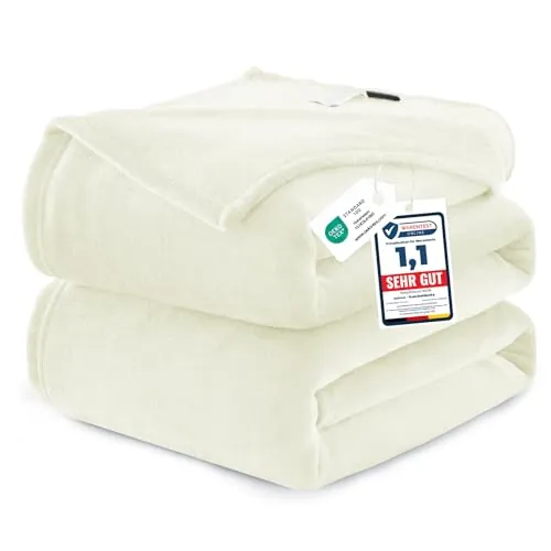 WAVVE Manta Extra Grande para Cama 180, Manta Franela para Sofá 230x270 cm, Sobrecama Suave, Cálida, Transpirable (270x230 cm, Crema)