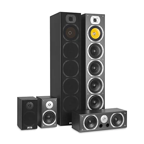 auna V9B Juego de Altavoces - Set 5 Altavoces, Home Cinema, Equipo de Sonido Envolvente, Bassreflex con Cubierta veteada, 400 W Pot. Media, Montaje en Pared, Frecuencia 20 Hz a 20 kHz, Negro