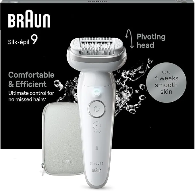 Braun Depiladora Eléctrica Mujer Silk-épil 9, Depiladora Corporal con Cabezal Oscilante, Resistente al Agua, Depilación Suave, Eliminación del Vello Fácil, 9-011, Blanca/Plateada