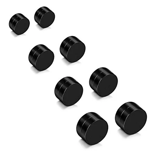 YADOCA 4 Pares 6-12MM Acero Inoxidable Pendientes Hombre Mujer Aretes Falso Redondos Pendientes Piercing Magnetico Negro Tono Plateado