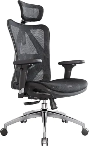 SIHOO Silla de Oficina ergonómica, Respaldo Alto, Asiento Trasero de Malla, Transpirable, reposabrazos 3D Ajustable y Soporte Lumbar, Base de Metal (Negro)
