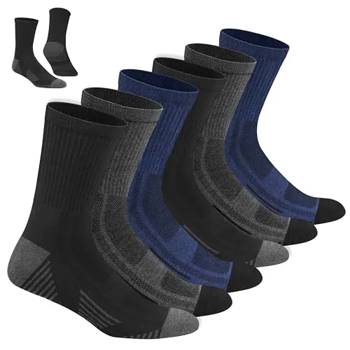 NAVYSPORT Calcetines crew deportivos de algodón para hombre, paquete de 6 pares, Mitad de la pantorrilla (39-42, Azul vaquero, Gris, Negro)