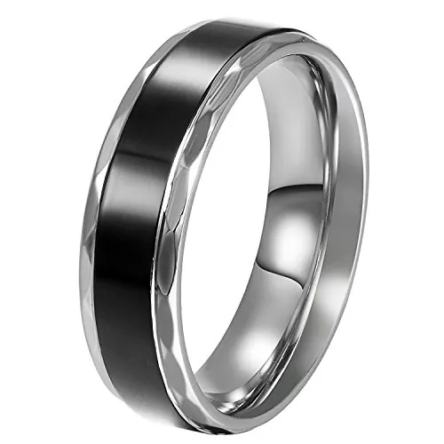 JewelryWe Anillo para Hombre y Mujer Anillos de Parejas, Anillos de Compromiso Sencillos diseño Negro Plateado, de Acero Inoxidable Retro Vintage para San Valentín