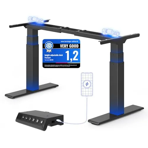 FLEXISPOT Escritorio Elevable Eléctrico 200 kg, Altura 60–125 cm | E200 Doble Motor, Panel de Control con USB-C/A, 4 Memorias, Sistema Anticolisión