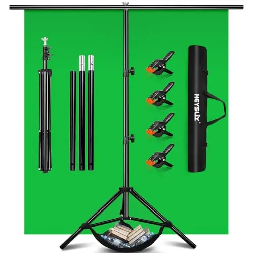 Heysliy Telón de Fondo de Pantalla Verde con Kit de Soporte para Video, Zoom, 6.5 x 6.5 pies, Kit de Pantalla Verde Chromakey portátil con Soporte para transmisión, Juegos