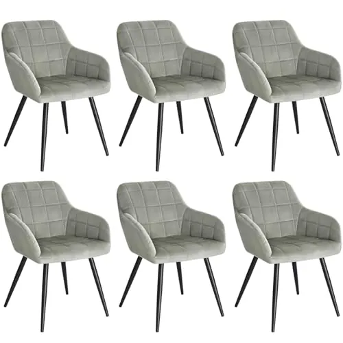 WOLTU Juego de 6 Sillas de Comedor,Terciopelo,Gris