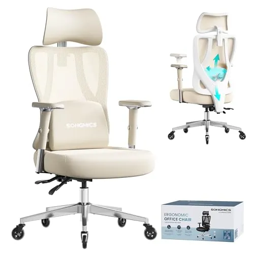 SONGMICS Silla de Oficina Ergonómica, Soporte Lumbar, Carga 150 kg