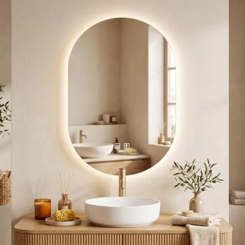 HOMCOM Espejo de Baño con Luces LED y Altavoz Bluetooth 50x70 cm Antivaho | Espejo de Pared sin Marco, 3 Colores Regulables, Memoria, Ajuste de Brillo, Interruptor Táctil, Vertical, IP44