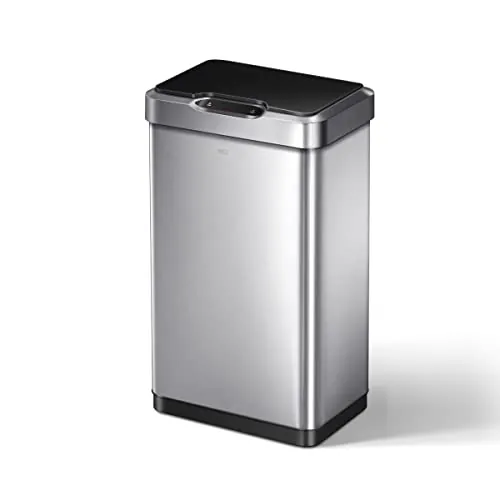 EKO Mirage-T | Cubo de Basura Cocina 50L con Sensor de Movimiento | Papelera Rectangular sin Contacto en Acero Inoxidable Cepillado