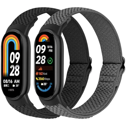BTTNG Correa Elástica de Nylon Sólo Compatible con Xiaomi Smart Band 10/9/8, Pulseras Elásticas Ajustables de Nylon Deportivo de Repuesto para Xiaomi Mi Band 8/9/10 Hombres Mujeres (2 uds.)